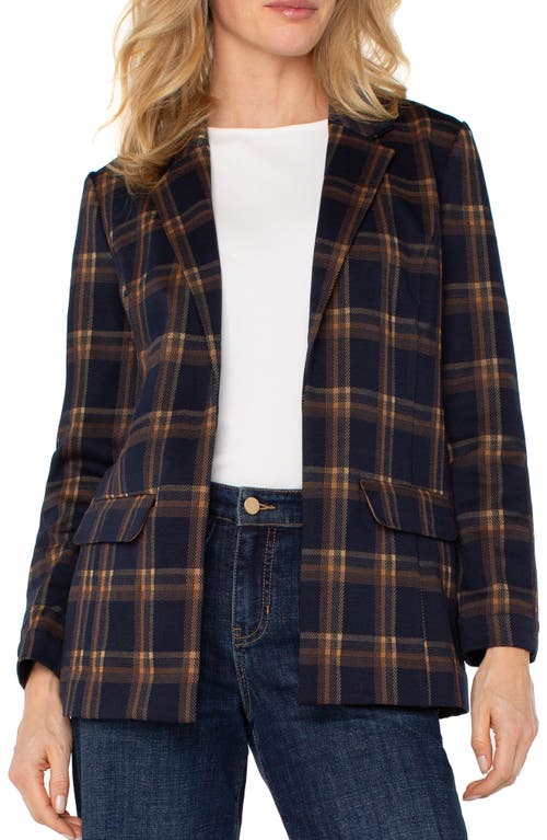 Liverpool Los Angeles Plaid Notched Lapel Blazer In Brown