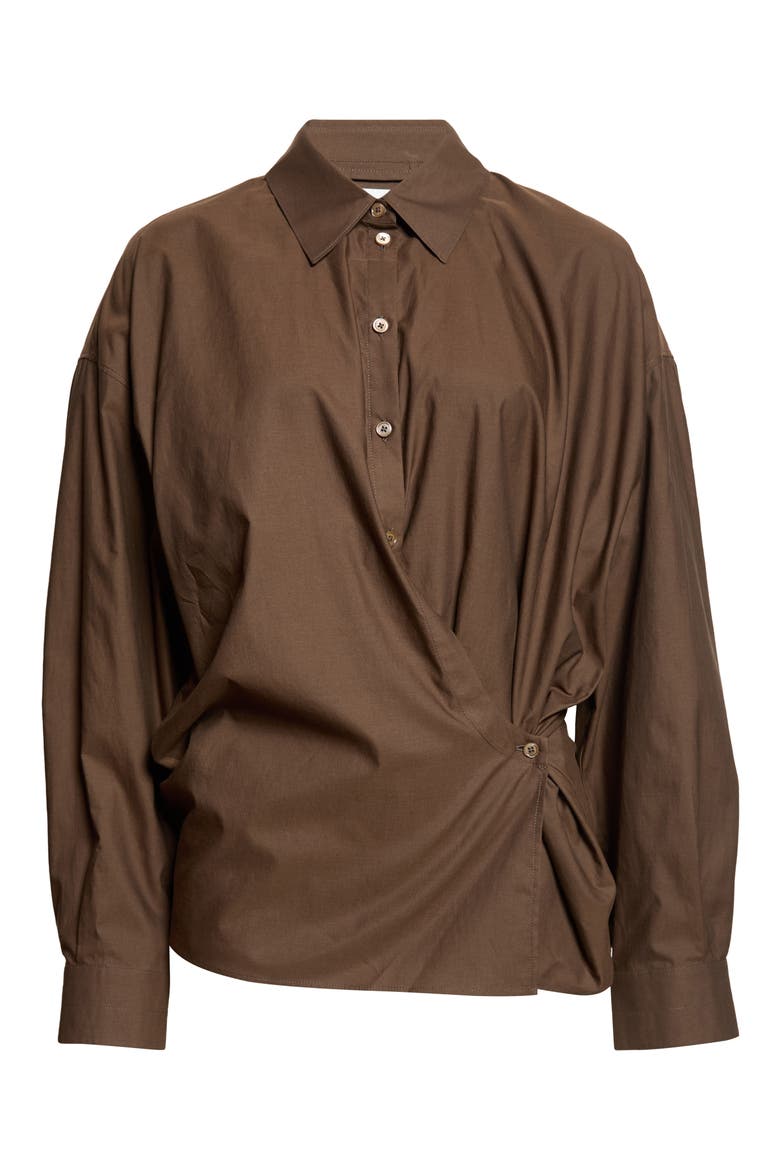Twisted Cotton & Silk Button-Up Shirt, Main, color, TRUFFLE