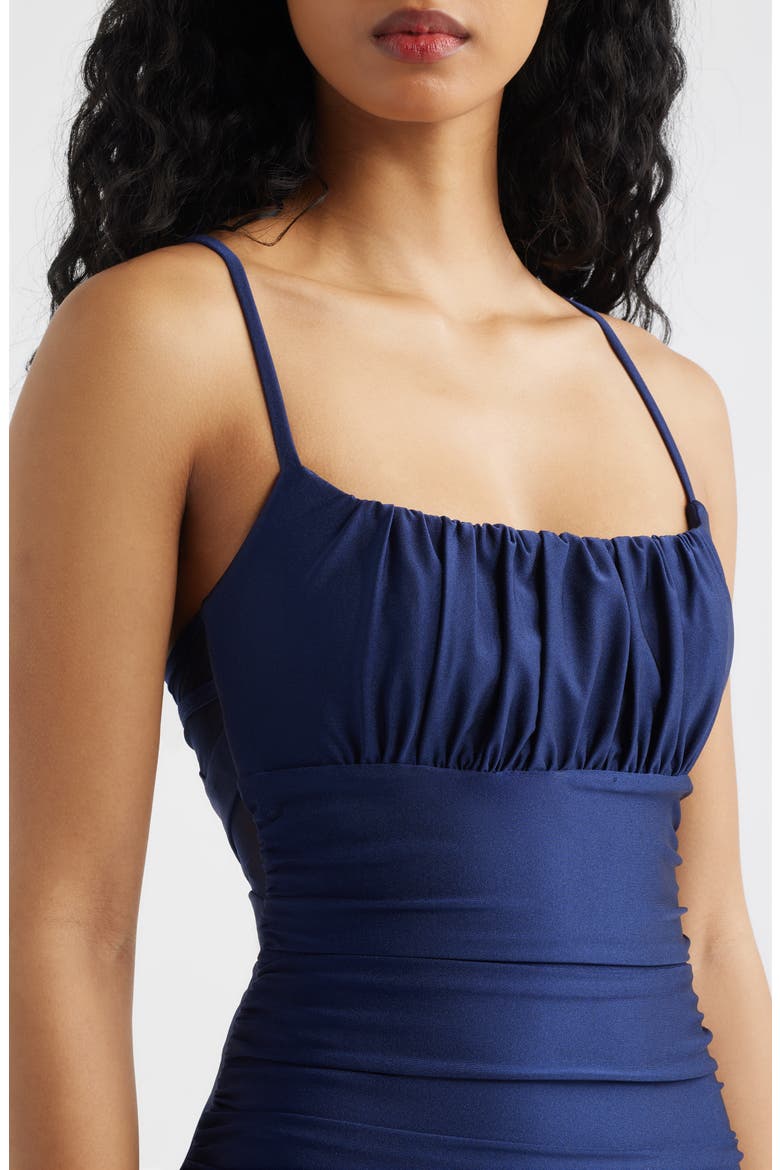 Emma Sateen Strappy Mermaid Gown, Alternate, color, NAVY