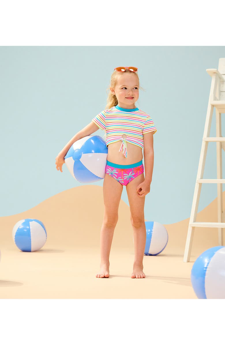 Hatley Kis' Painted Palms Short Sleeve Two-Piece Rashguard Swimsut, Alternate, color, 