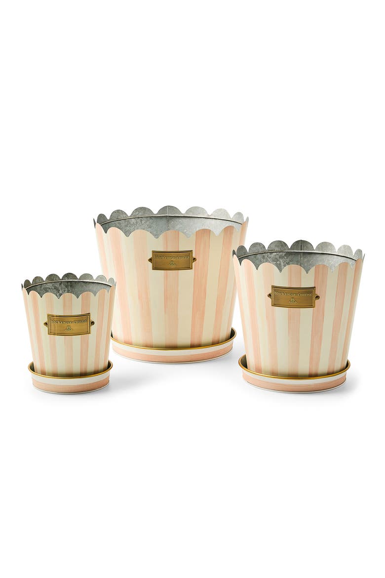 Rosy Stripe Set of 3 Pots & Saucers, Main, color, ROSY