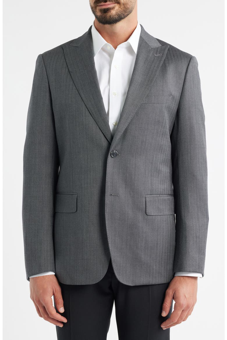Modern Fit Grey Wool Blend Herringbone Sport Coat, Alternate, color, GREY