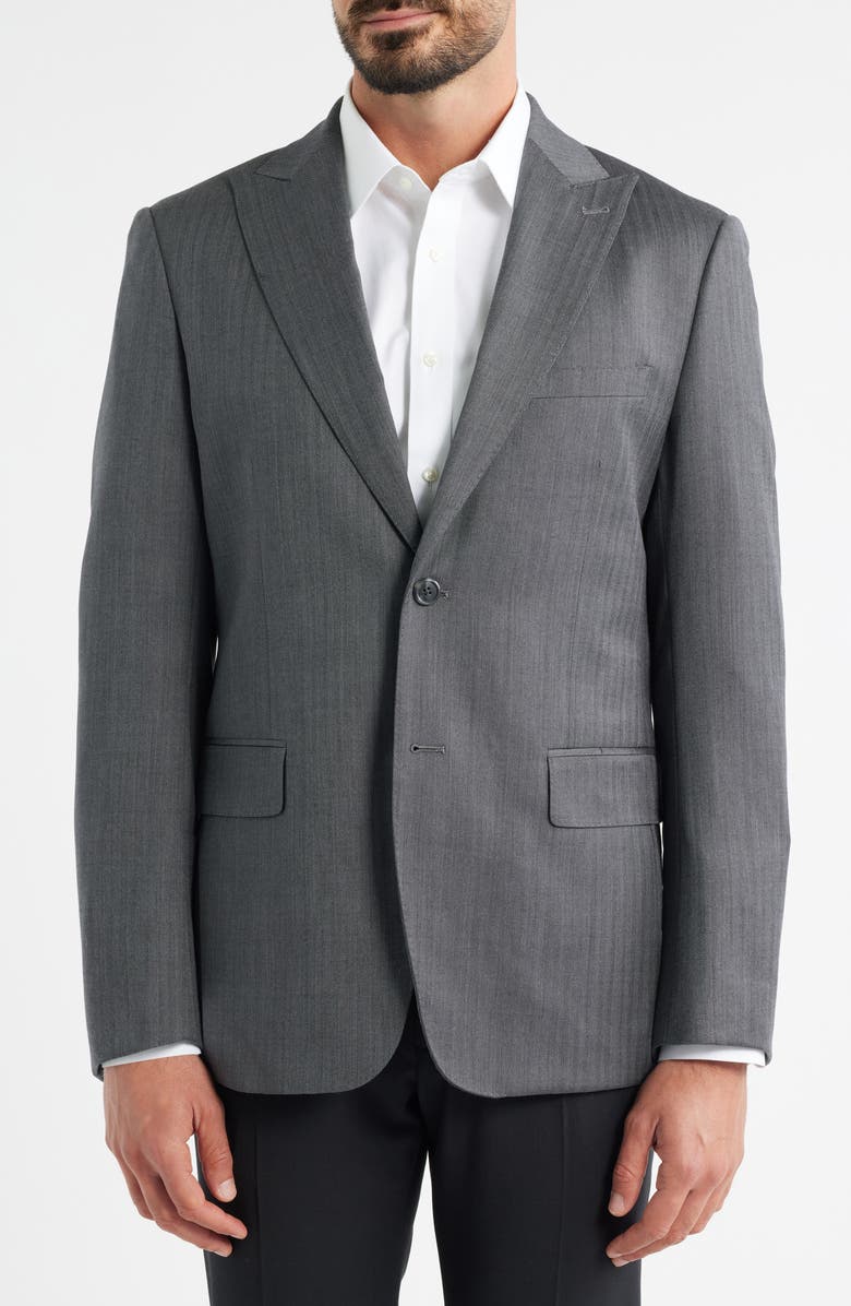 DANIEL HECHTER Modern Fit Grey Wool Blend Herringbone Sport Coat, Alternate, color, Grey