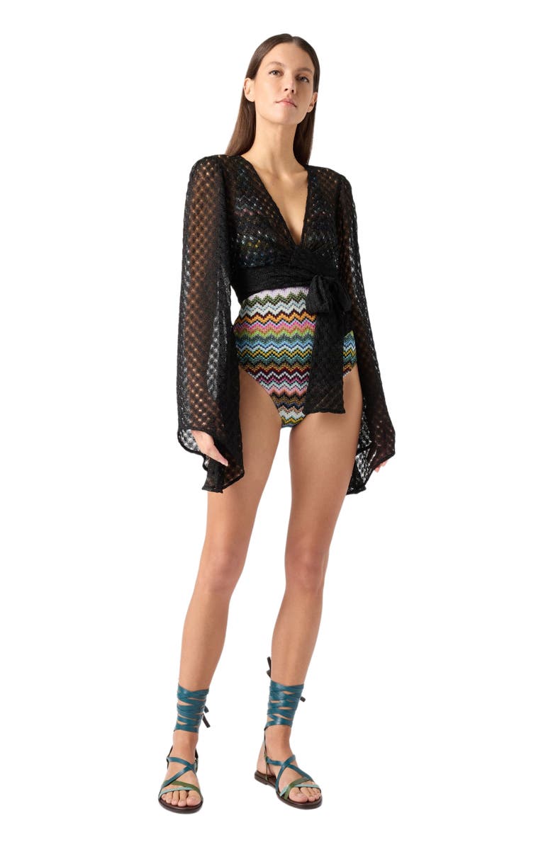 Missoni Wrap Top In Lamé Viscose With Raschel Workmanship, Main, color, Black