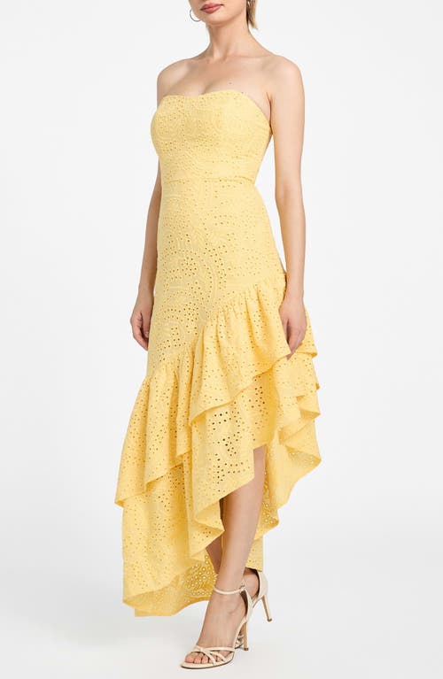 Guess Joyce Embroidered Eyelet Cotton High-low Dress In Yellow
