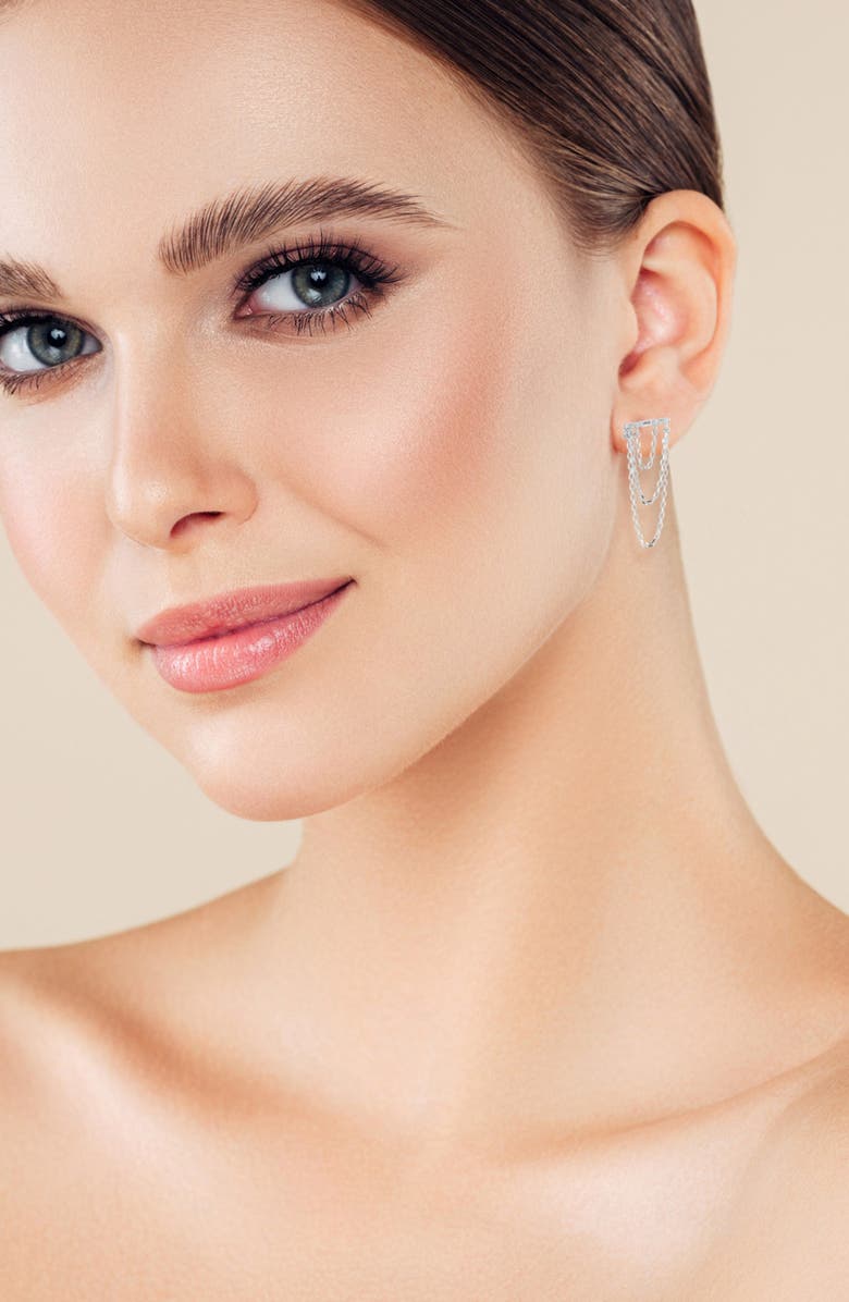 GLAZE JEWELRY Cubic Zirconia Triple Chain Drop Earrings, Alternate, color, Silver