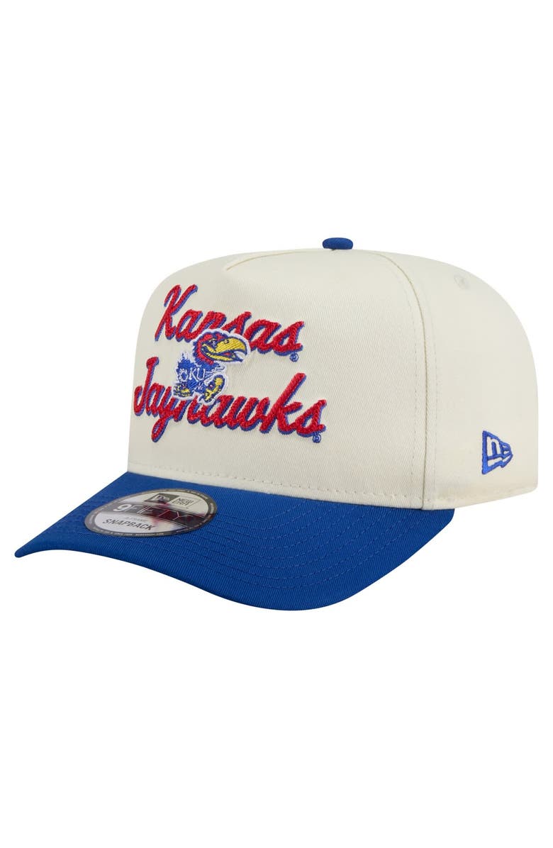 New Era Men's New Era Cream/Royal Kansas Jayhawks Vintage Chainstitch 9FIFTY A-Frame Snapback Hat, Main, color, 