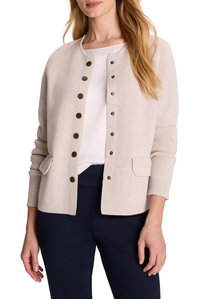 Collarless Knit Jacket, Main, color, SUGAR COOKIE