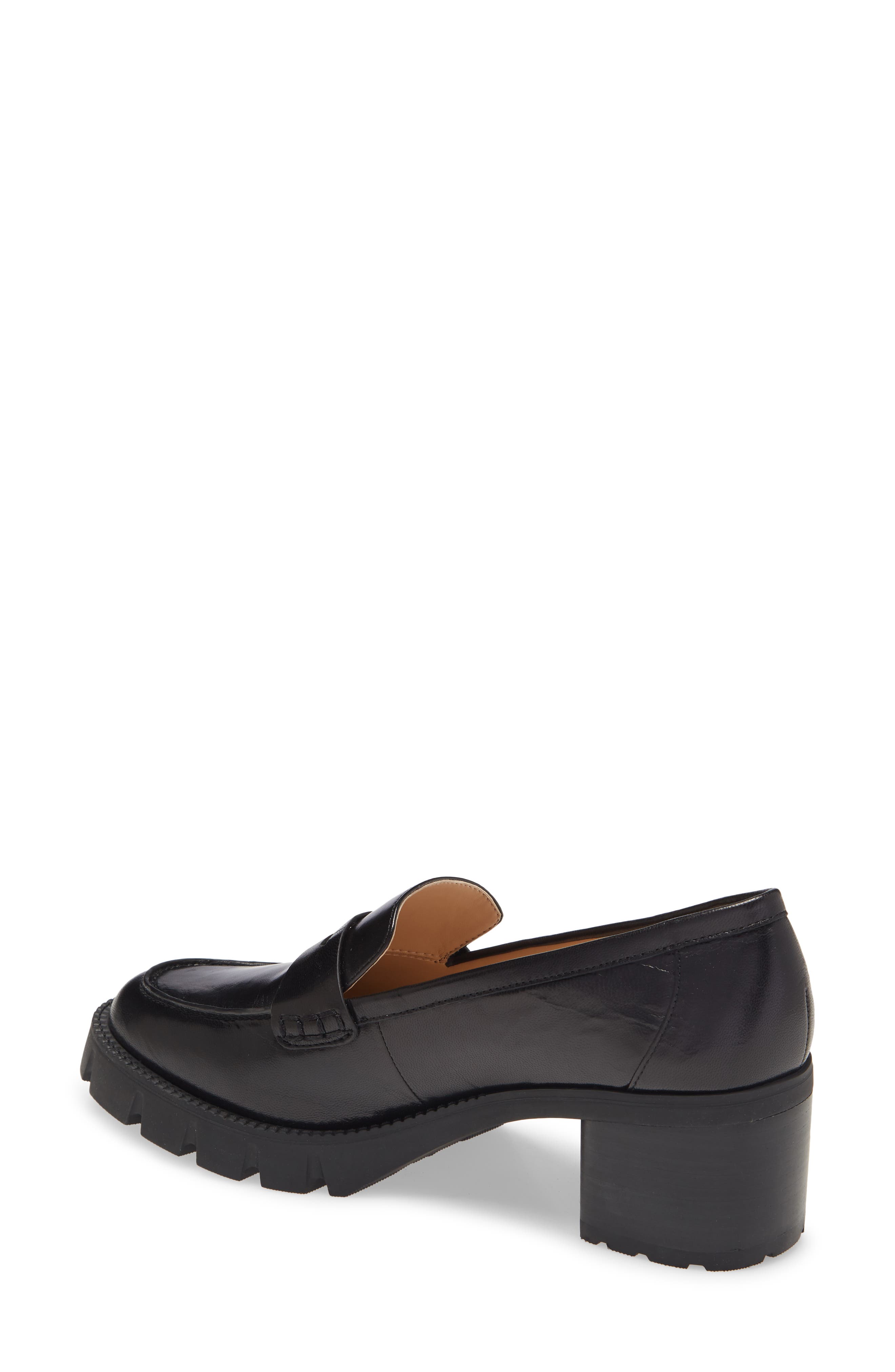 Cora Block Heel Penny Loafer, Alternate, color, BLACK