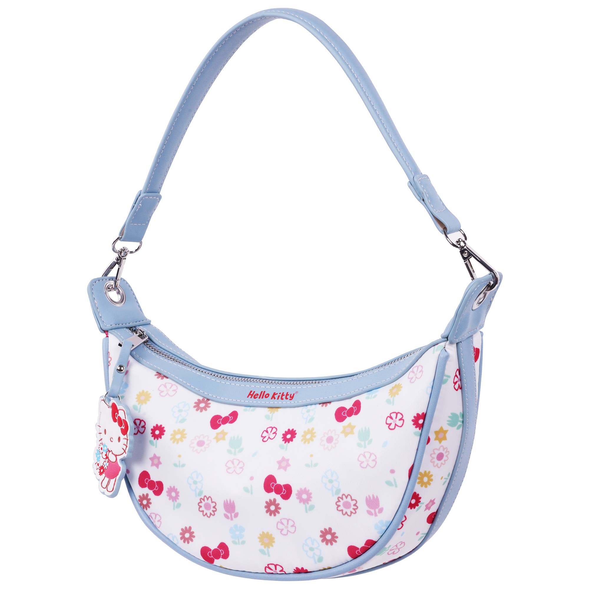 SANRIO HELLO KITTY Floral Print Top Zip Shoulder Bag, Alternate, color, White
