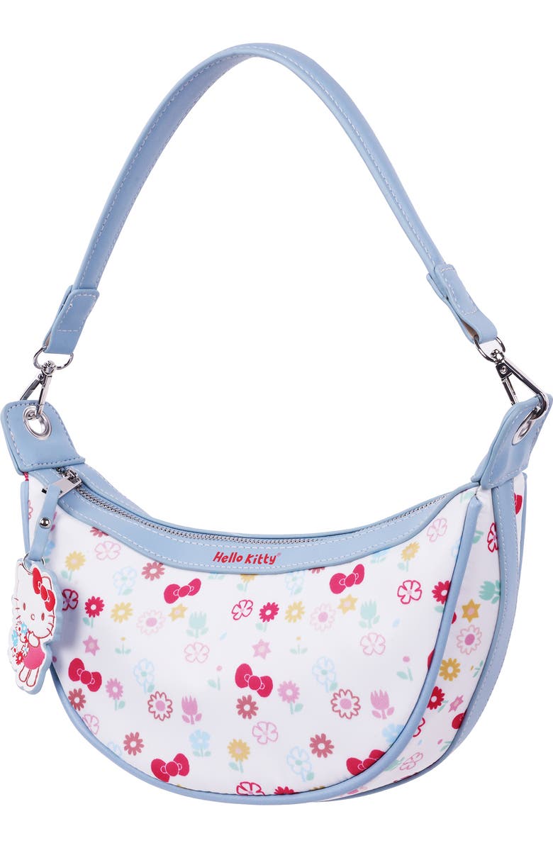 SANRIO HELLO KITTY Floral Print Top Zip Shoulder Bag, Alternate, color, White