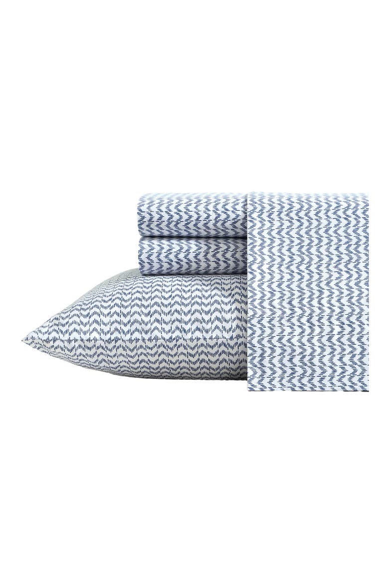 Ikat Wave 200 Thread Count Cotton Percale Sheet Set, Main, color, BLUE