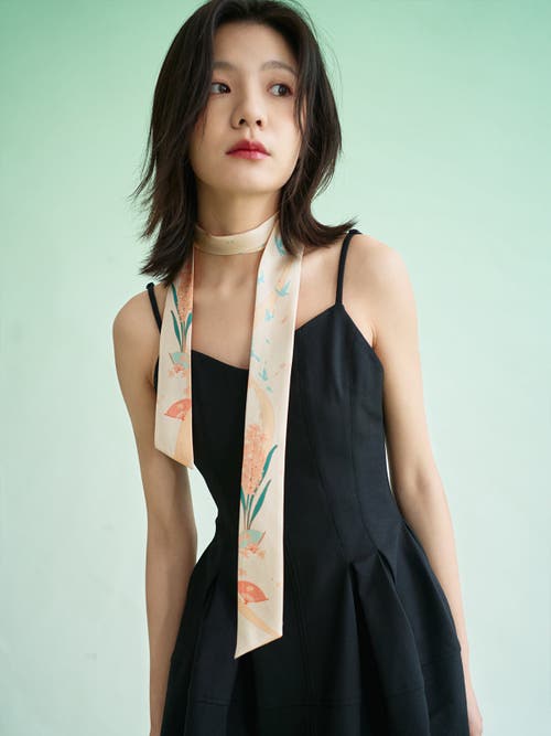 Lost Pattern Nyc "fanfare Breeze" Silk Skinny Scarf In Neutral
