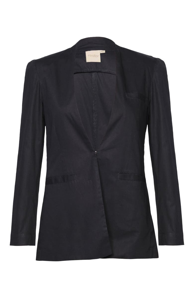 Reistor Organic Cotton Collarless Summer Blazer, Alternate, color, Black