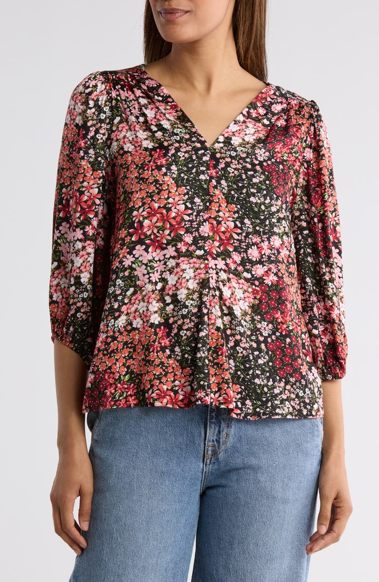 Renee C Floral V-Neck Long Sleeve Top, Main, color, 