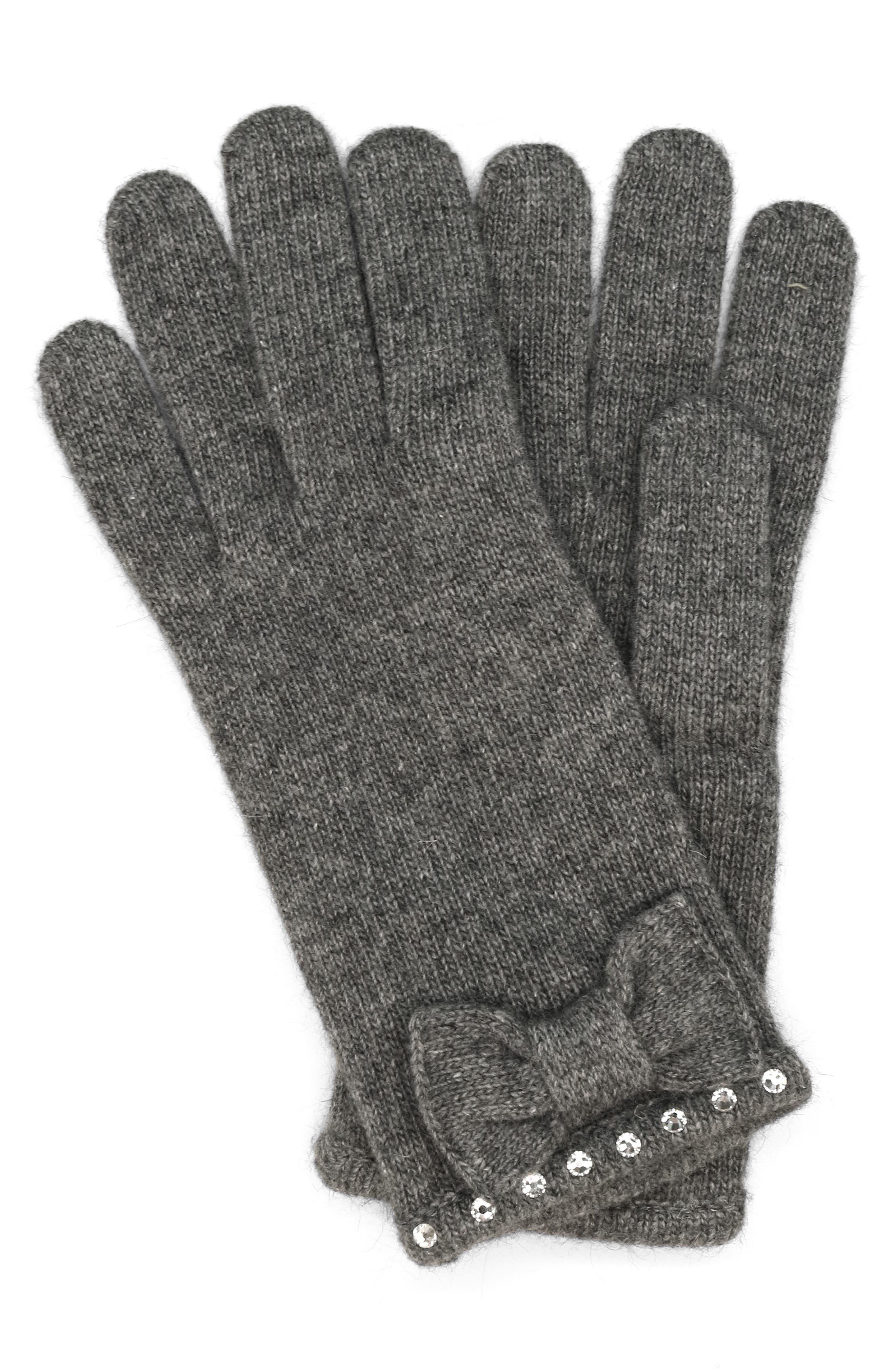 Crystal Bow Knit Gloves