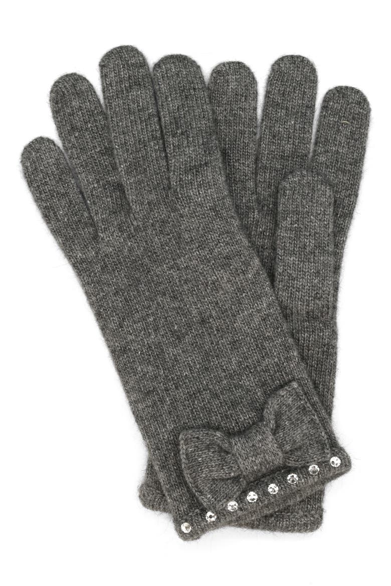 Crystal Bow Knit Gloves, Main, color, MEDIUM HEATHER GREY