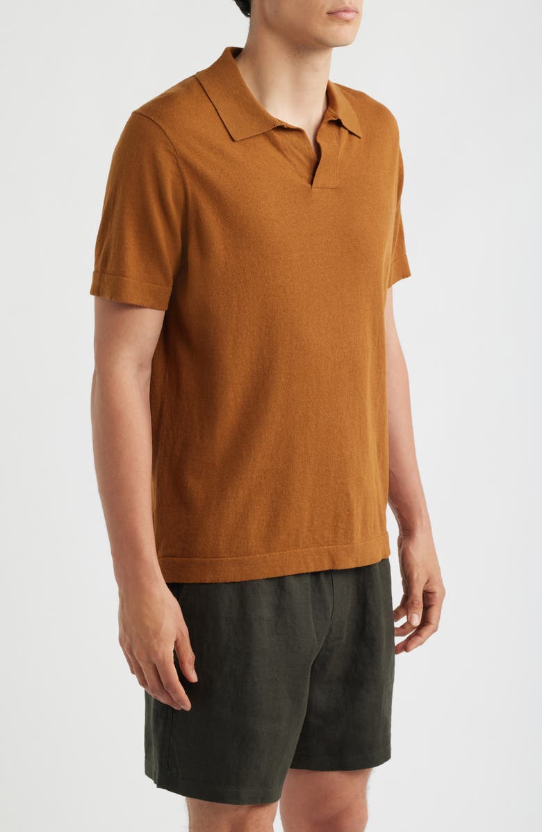 NN07 Ryan 6311 Cotton & Linen Johnny Collar Polo, Alternate, color, Cinnamon