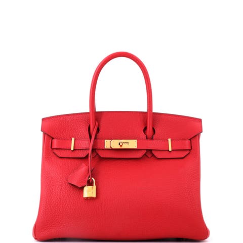 Birkin Handbag Red Clemence with Gold Hardware 30