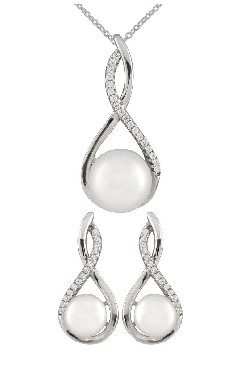 SPLENDID PEARLS Micropave & 8-11mm Pearl Teardrop Necklace & Earrings Set, Main, color,