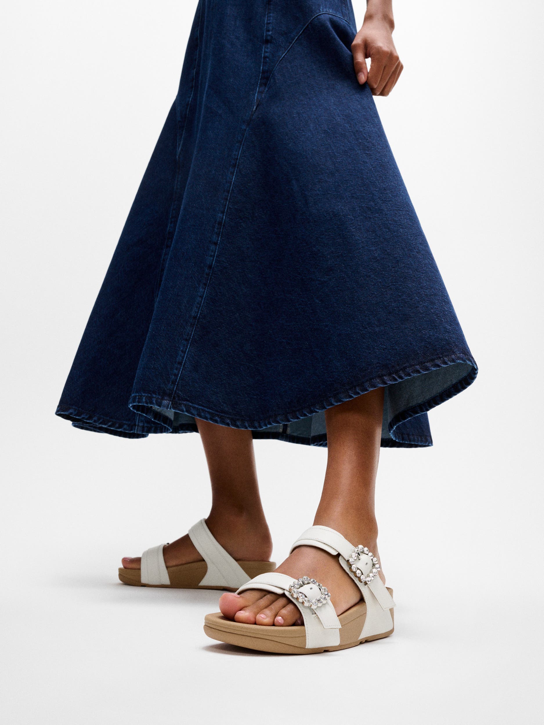 FitFlop Lulu Crystal Buckle Slides, Alternate, color, Urban White