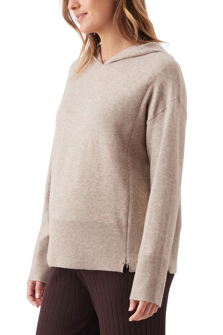 Finley Maternity/Nursing Knit Hoodie, Alternate, color, Latte