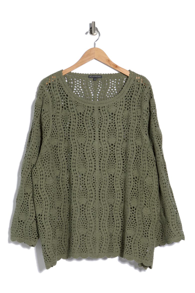 Long Sleeve Pointelle Sweater, Alternate, color, SAGE MOSS