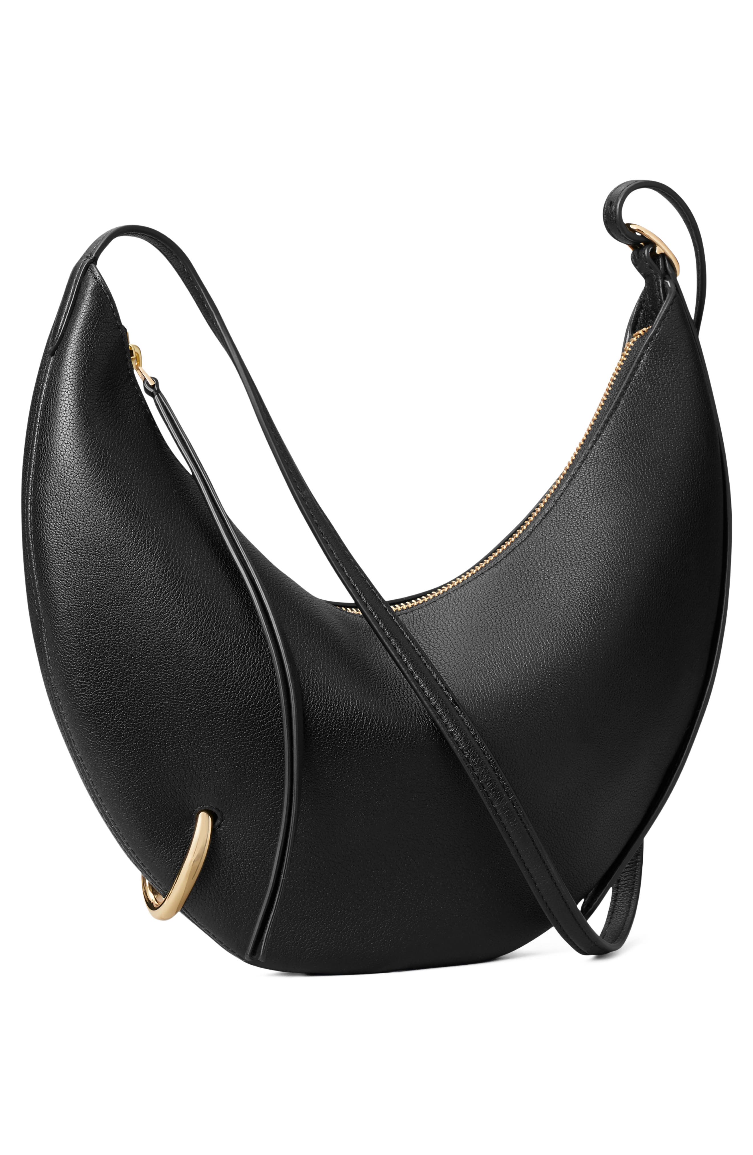 Pierced Leather Crossbody Bag, Alternate, color, BLACK