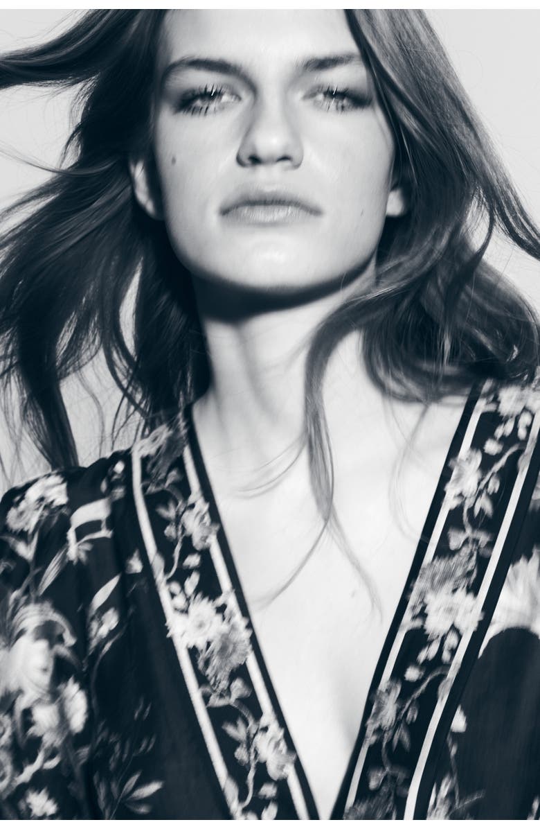 H&M Linen-blend dress, Alternate, color, Black/Floral