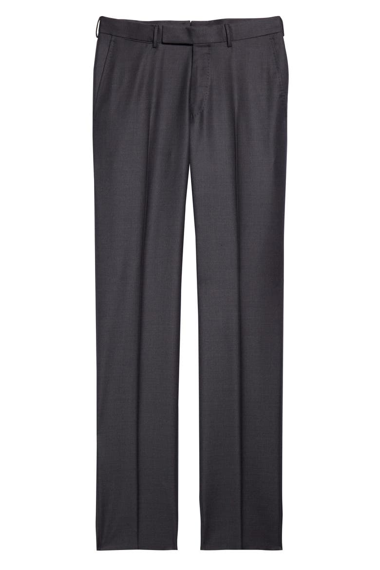 Flat Front Slim Fit Wool Pants, Alternate, color, DARK GREY SOLID