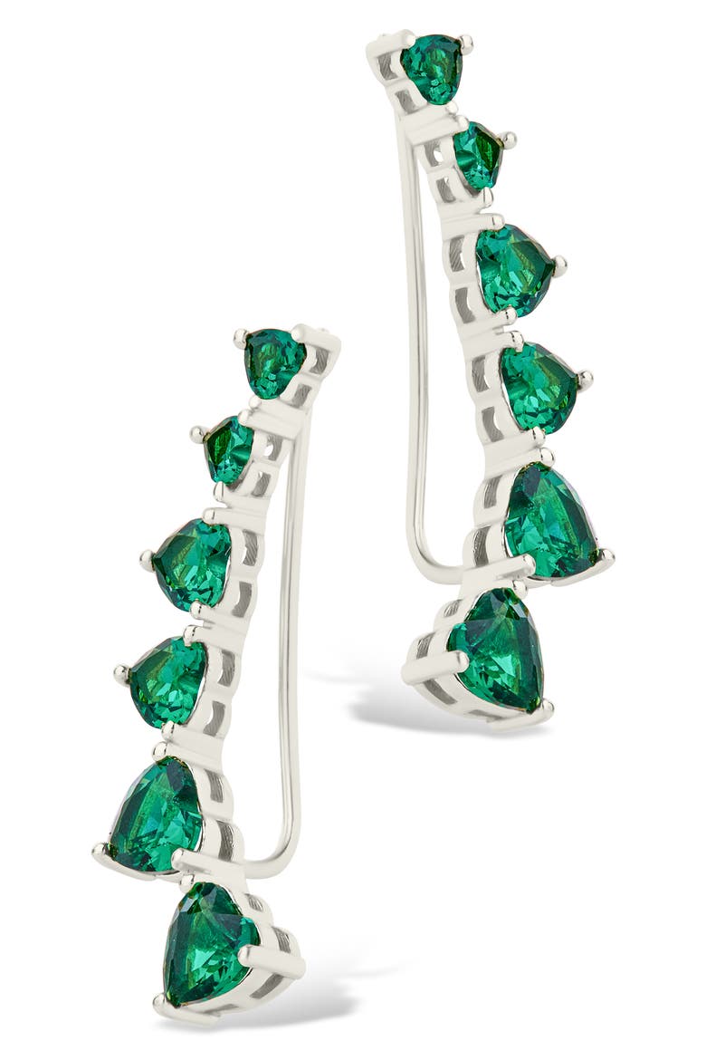 Jillian Cubic Zirconia Heart Ear Climbers, Alternate, color, SILVER / GREEN