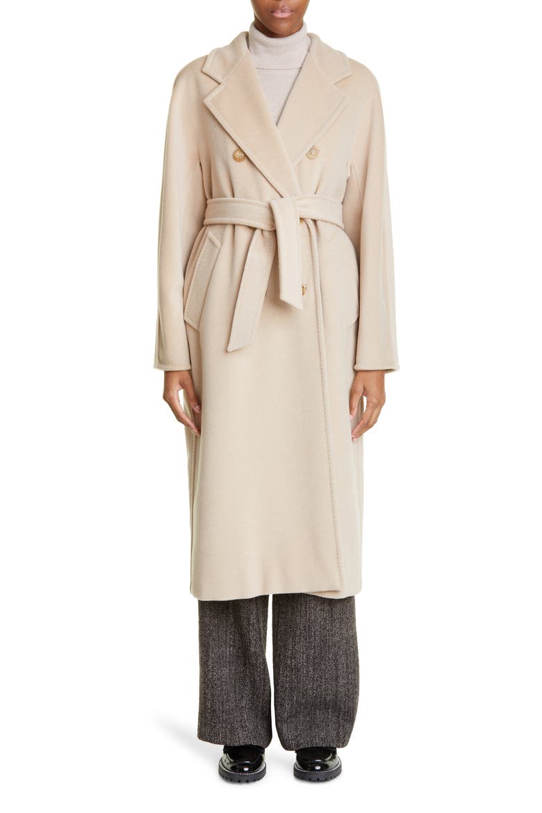 Madame Double Breasted Wool & Cashmere Belted Coat, Main, color, SAND