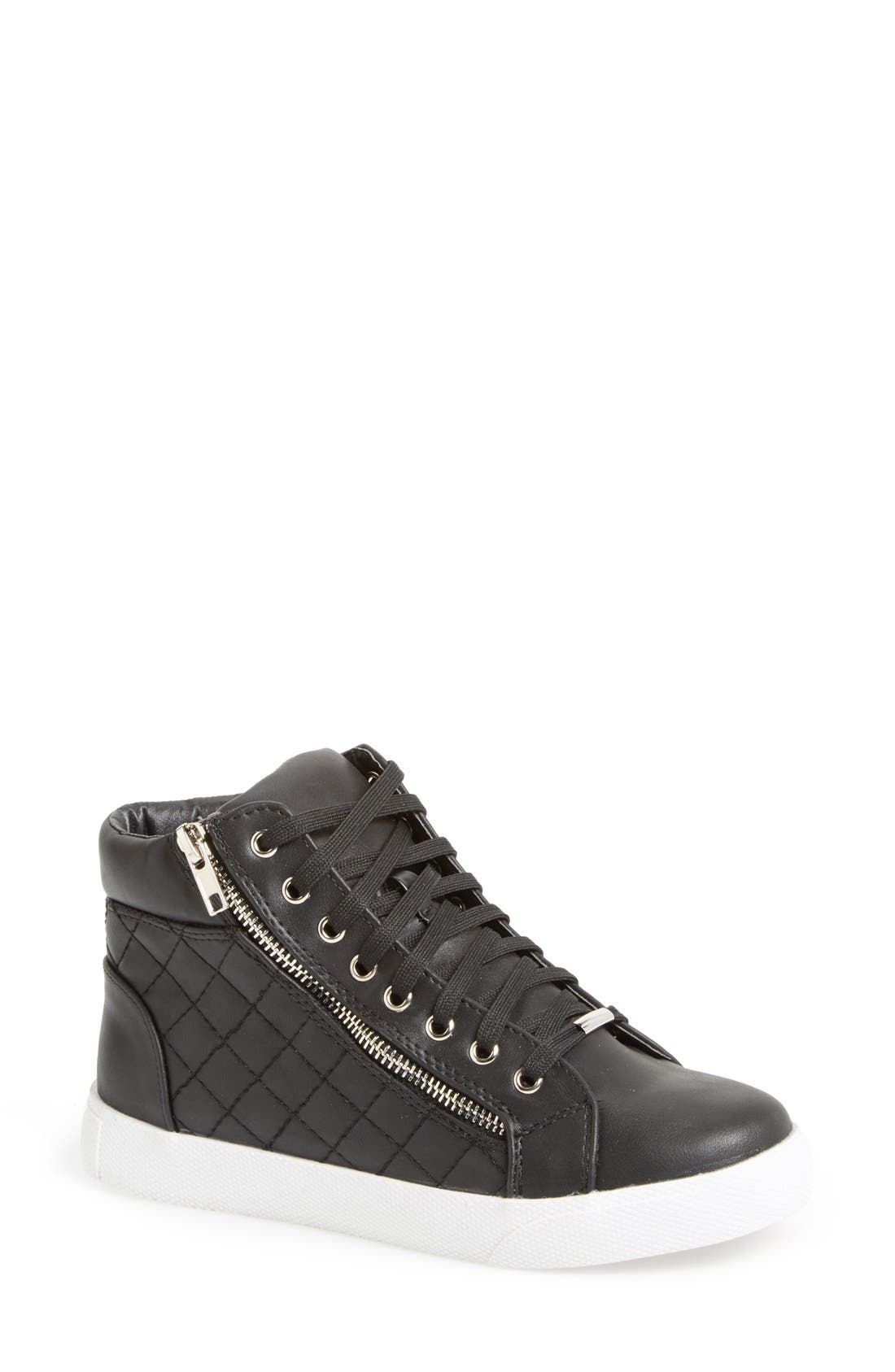 'Decaf' Quilted High Top Sneaker, Main, color, BLACK