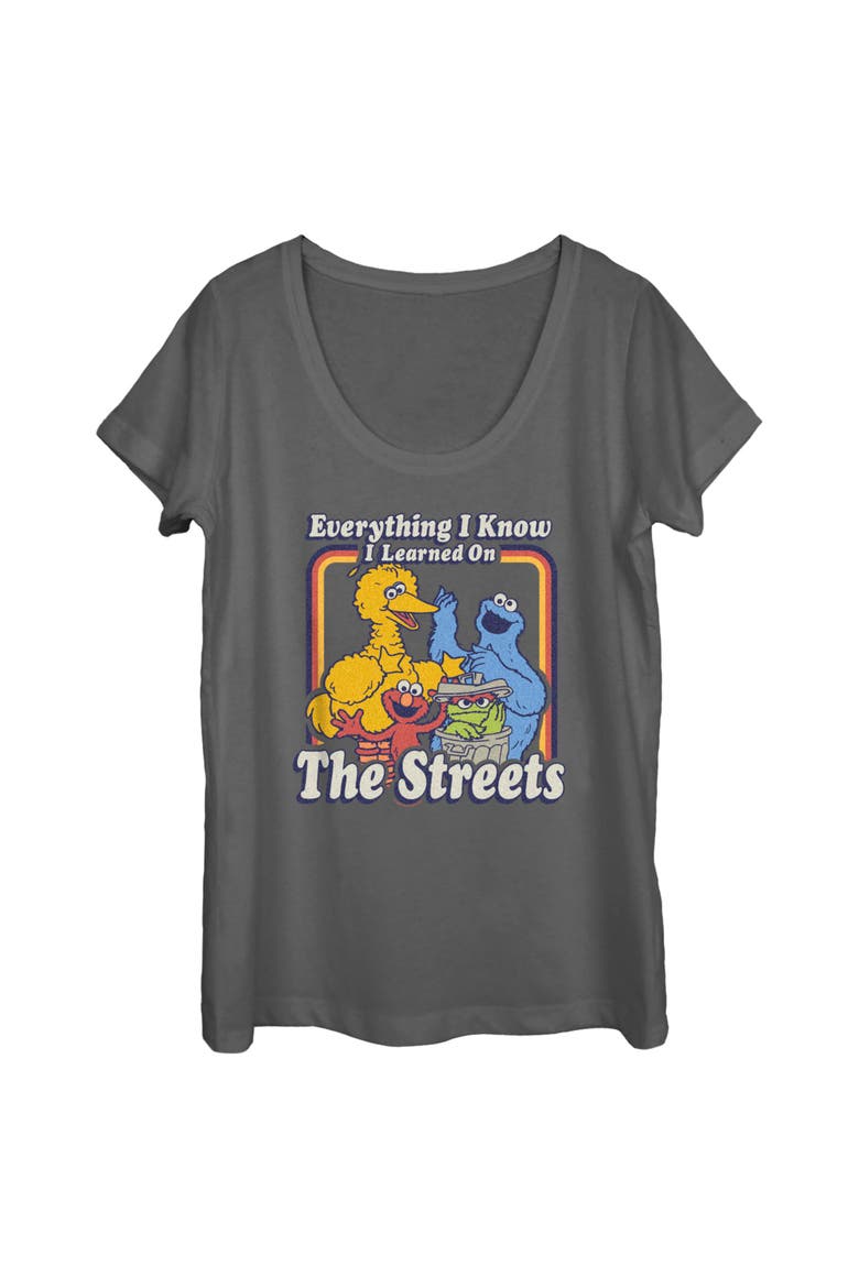 Women's Sesame Street Everything I Know I Learned on the Streets  Graphic T-Shirt, Main, color, Charcoal