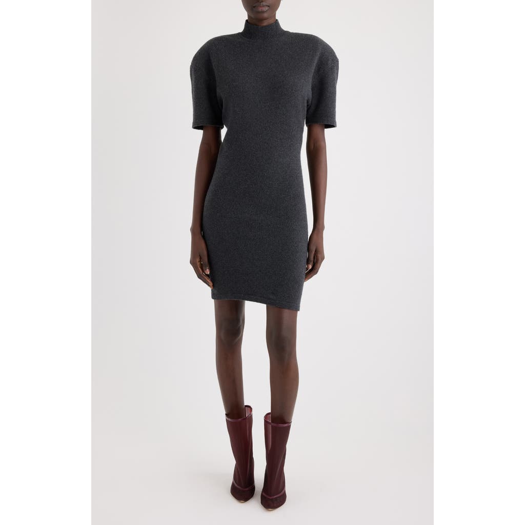 Jacquemus Grey High Neck Dress With Back Application In Wool Woman In Black
