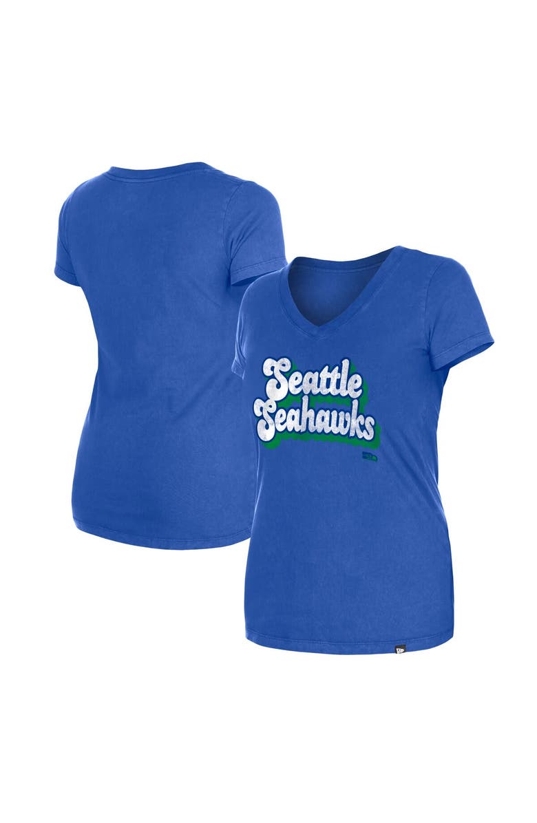 New Era Women's New Era Royal Seattle Seahawks Enzyme Wash Low V-Neck T-Shirt, Alternate, color, Royal