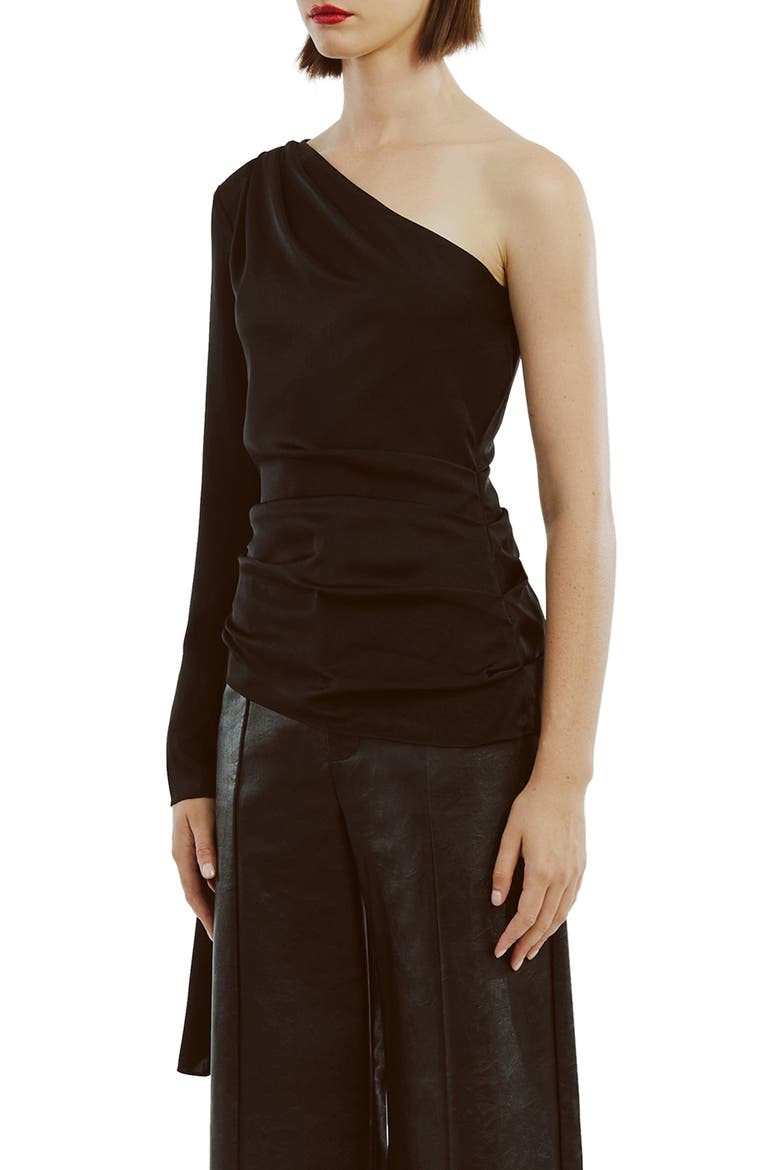 Elisabetta One-Shoulder Satin Top, Alternate, color, BLACK
