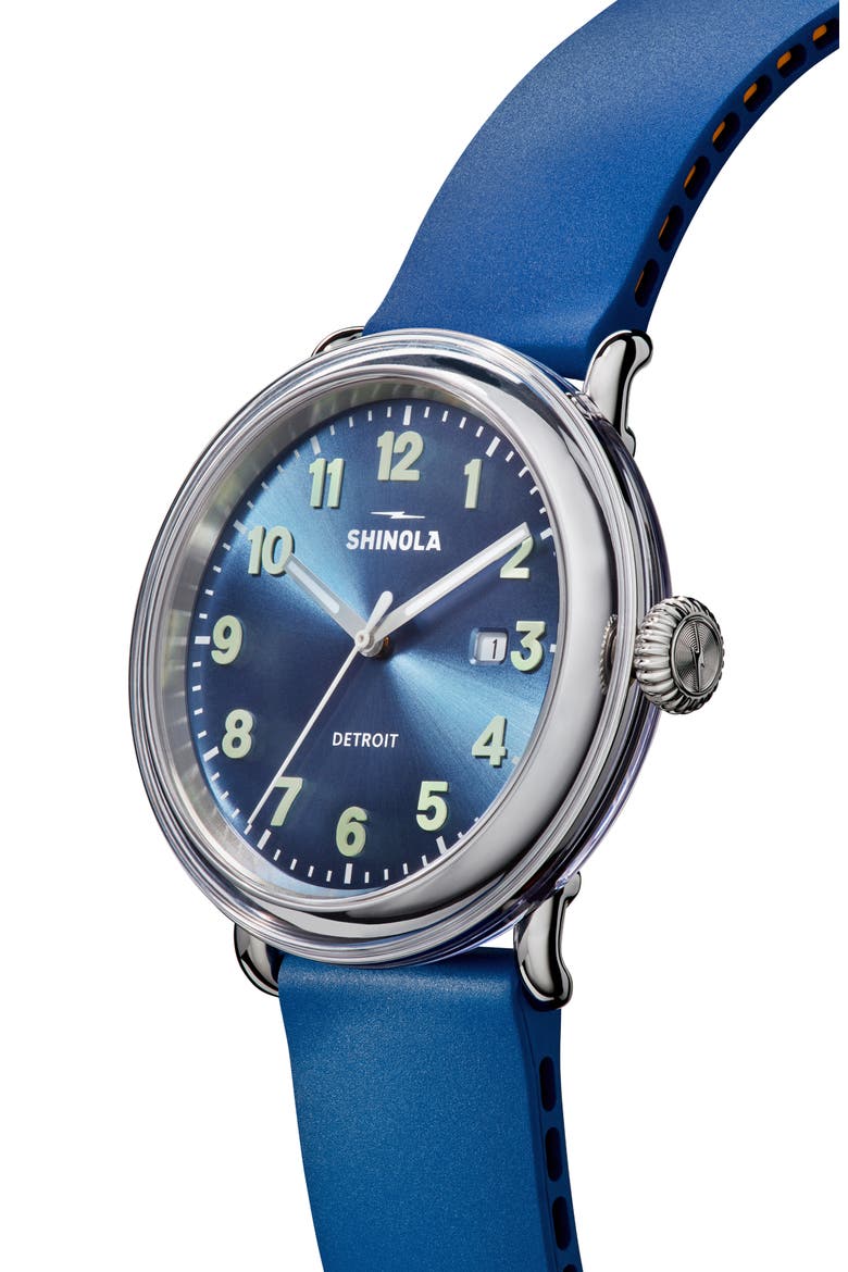 Detrola Rubber Strap Watch, 41mm, Alternate, color, DENIM BLUE