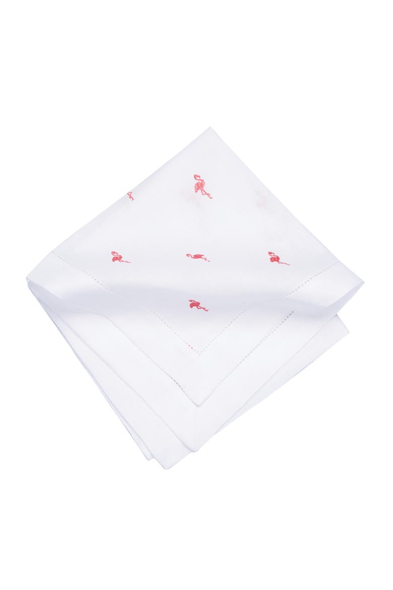 Pink Flamingo Embroidered Machine Washable Hemstitch Napkins Set of 6, Alternate, color, Pink