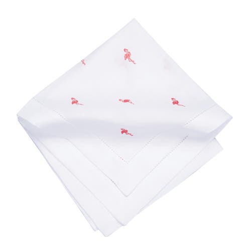 C & F Home C&f Home Pink Flamingo Embroidered Machine Washable Hemstitch Napkins Set Of 6 In White