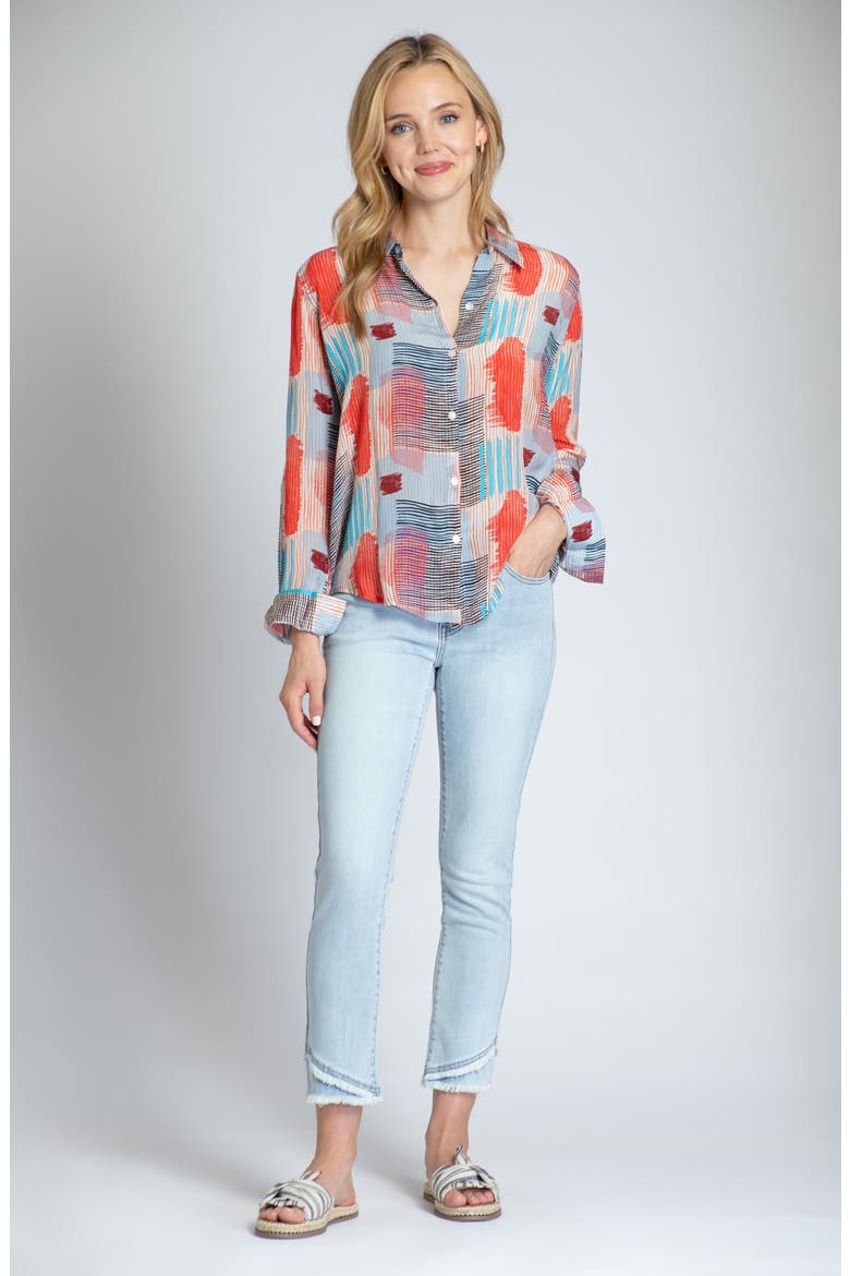 Print Roll-Up Sleeve Chiffon Button-Up Shirt, Alternate, color, ORANGE MULTI