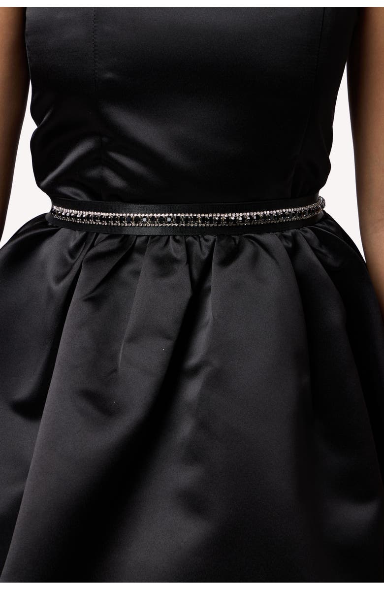 Un Deux Trois Stretchy Satin Rhinestone Belt, Main, color, Black