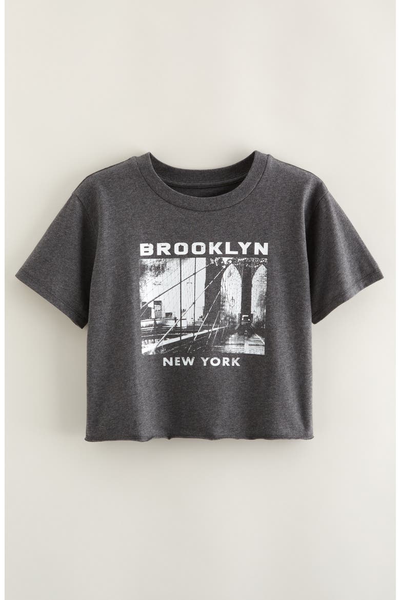Kids' Crop Cotton Graphic T-Shirt, Main, color, GREY DK CHARCOAL HTR BROOKLYN