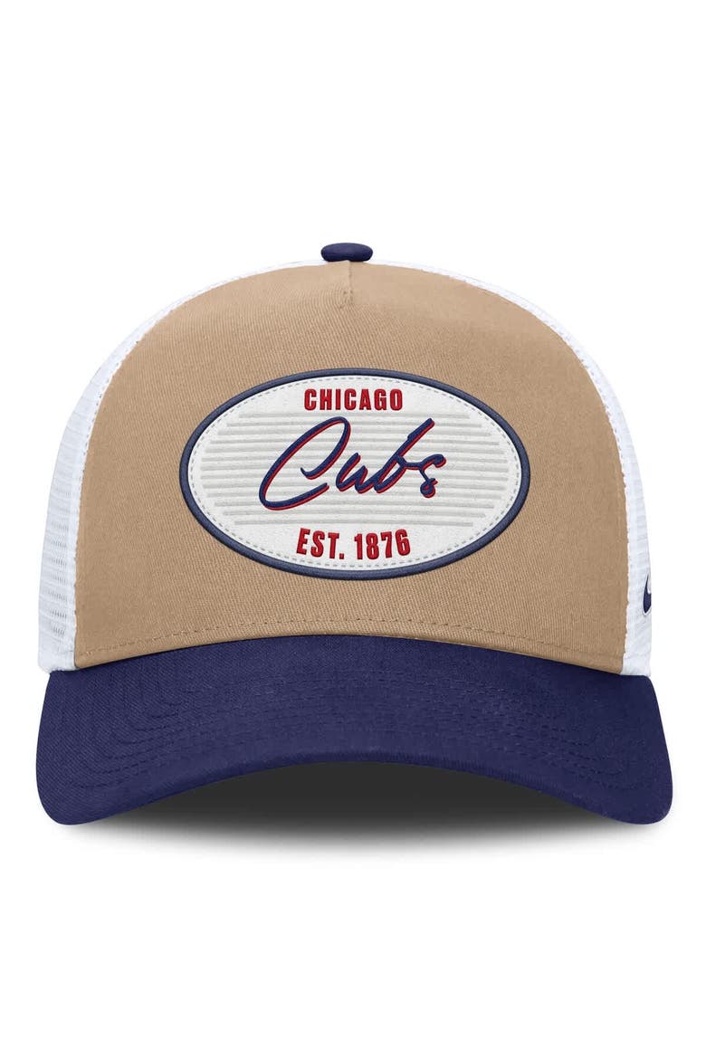 Men's Nike  Khaki/Royal Chicago Cubs Rise A-Frame Trucker Adjustable Hat, Alternate, color, Khaki