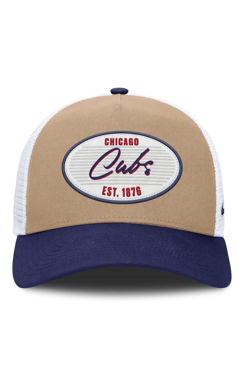 Nike Men's Nike Khaki/Royal Chicago Cubs Rise A-Frame Trucker Adjustable Hat, Alternate, color, Khaki