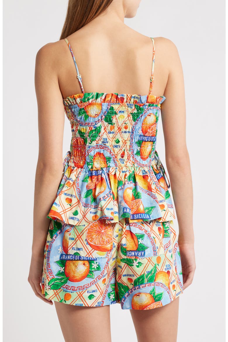 Marina Smocked Organic Cotton Peplum Camisole, Alternate, color, ORANGE/BLUE MULTI