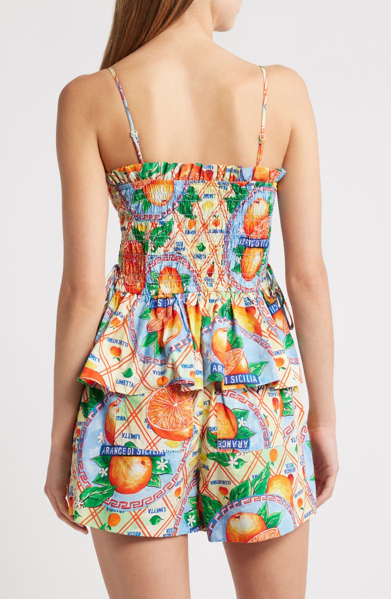 Damson Madder Marina Smocked Organic Cotton Peplum Camisole, Alternate, color, Orange/Blue Multi