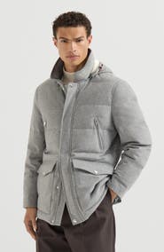 Brunello Cucinelli Bonded wool flannel down parka with detachable hood