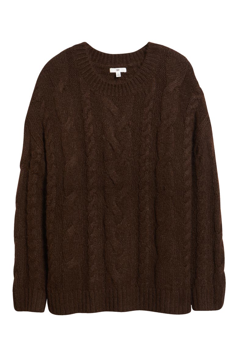 Oversize Cozy Cable Sweater, Alternate, color, BROWN COFFEE