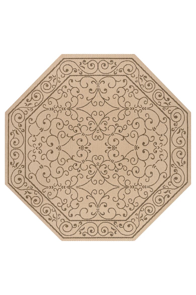 Charleston Vintage Filigree Textured Weave Octagon Indoor/Outdoor Area Rug, Main, color, Beige/Brown